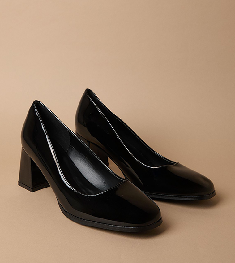 Vana Flared High Block Heel Square Toe Pumps