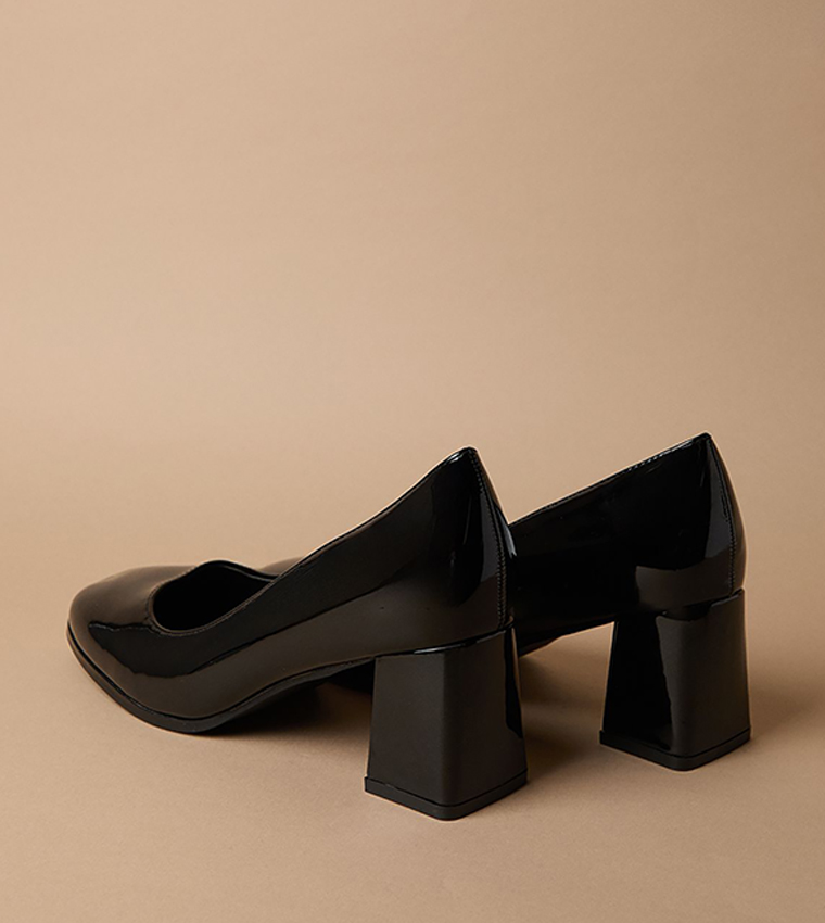 Vana Flared High Block Heel Square Toe Pumps
