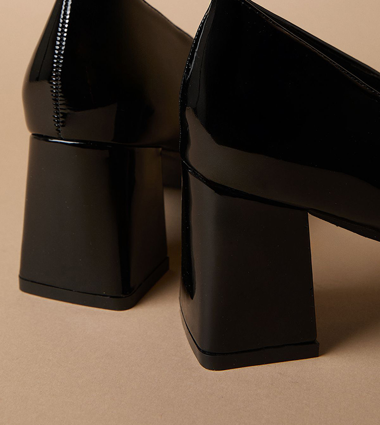 Vana Flared High Block Heel Square Toe Pumps