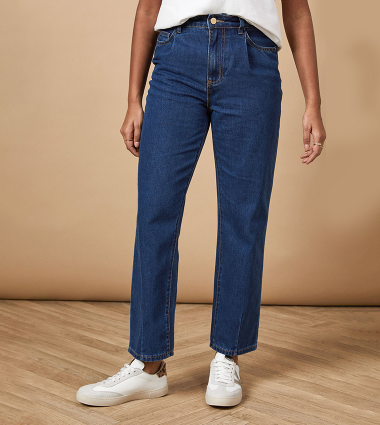 Buy Oasis Pleat Front Mom Fit Jeans In Blue 6thStreet Saudi Arabia
