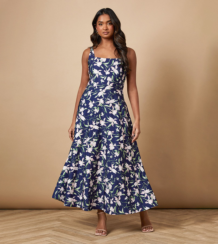 Floral Oasis Blue Bardot Dress Wholesale Bardot Floral Print A