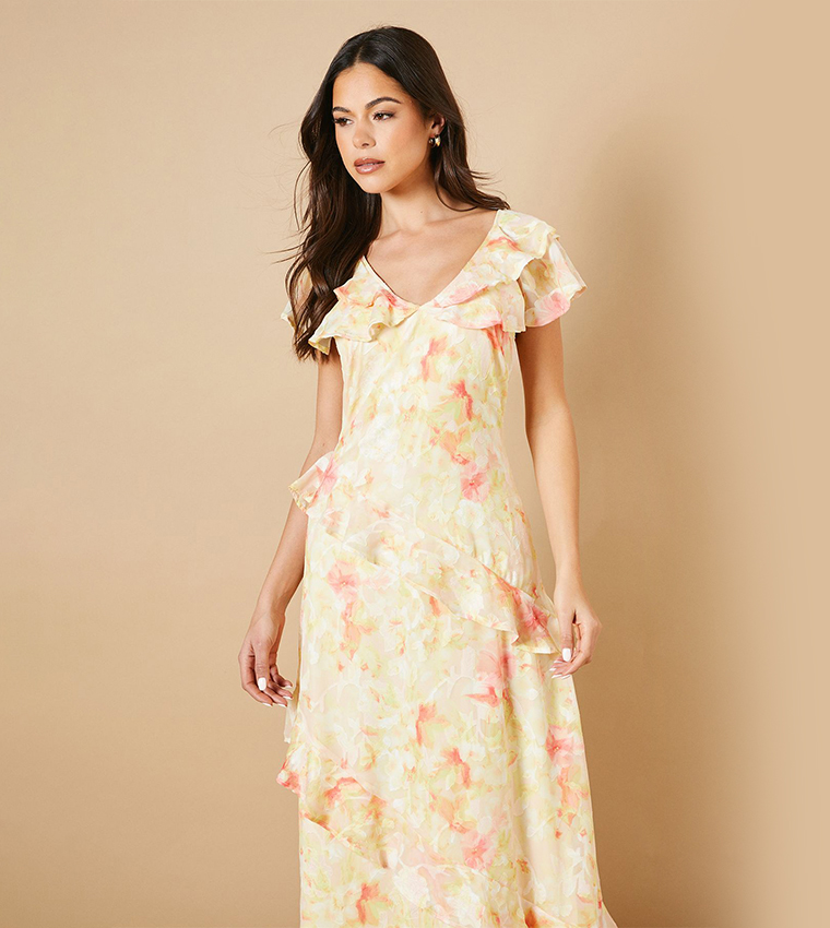Ruffle Sleeves Jacquard Midi Dress
