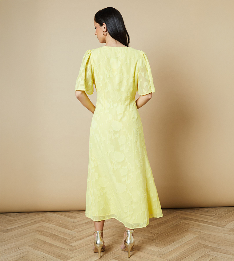 Button Front Jacquard Midi Dress