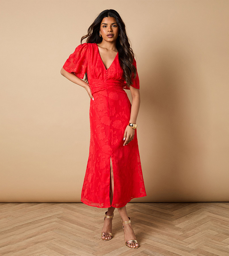 Petite Button Jacquard Midi Dress
