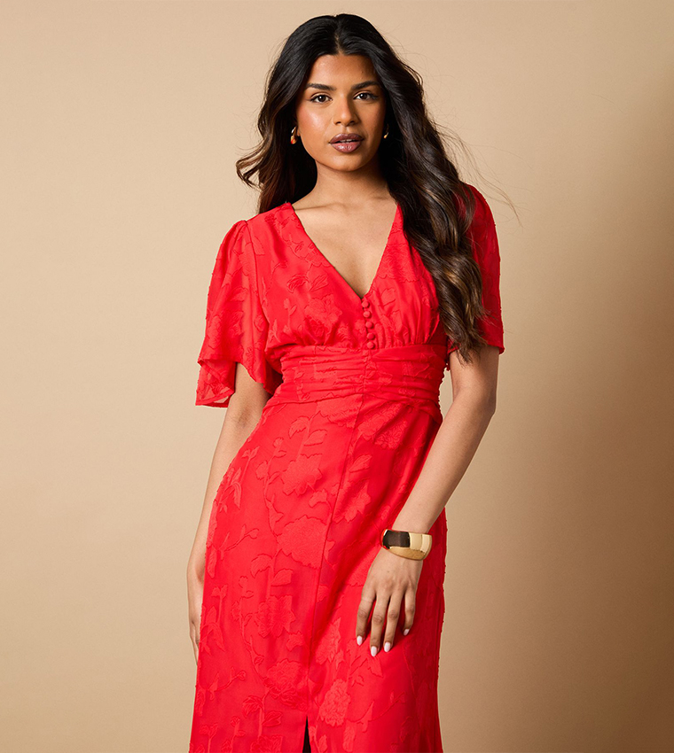 Petite Button Jacquard Midi Dress