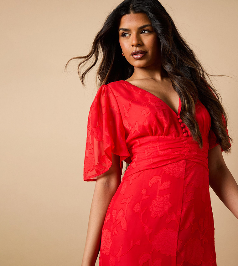 Petite Button Jacquard Midi Dress