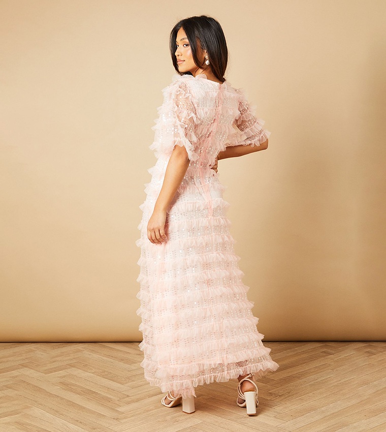 Petite Sequined Ruffled Detail Maxi Dress