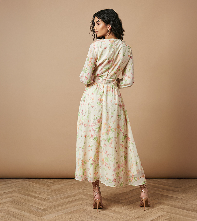 Petite Printed Long Sleeves Midi Dress