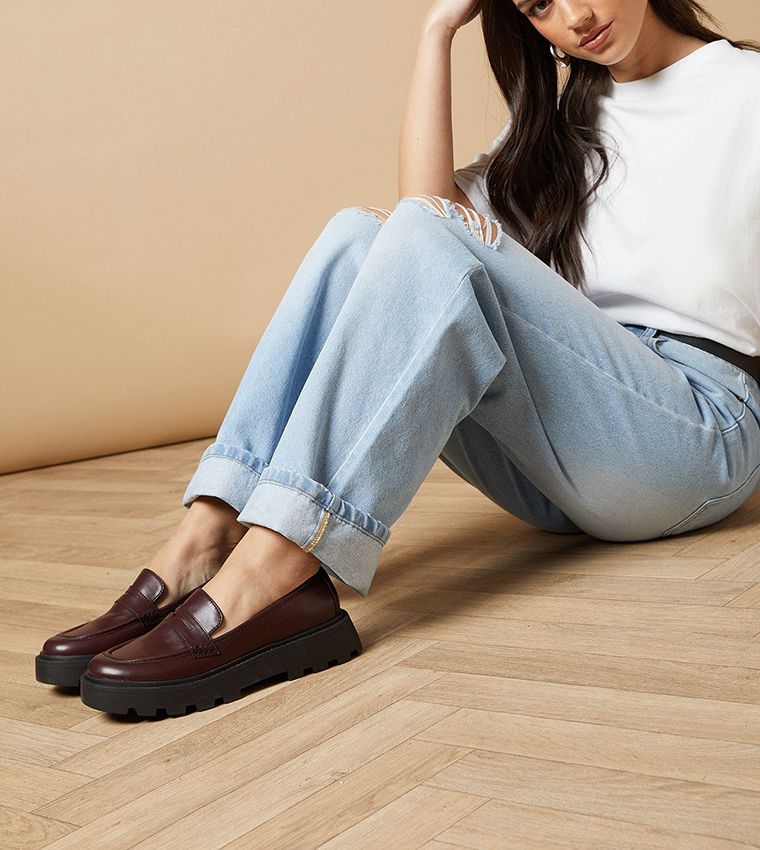 Brit Faux Patent Leather Chunky Penny Loafers