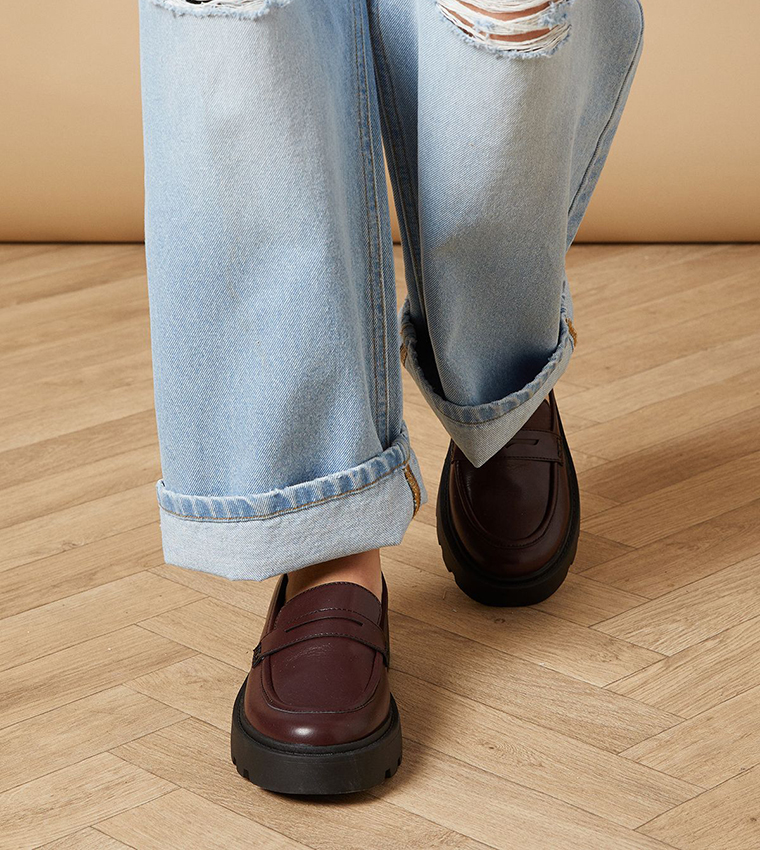 Brit Faux Patent Leather Chunky Penny Loafers