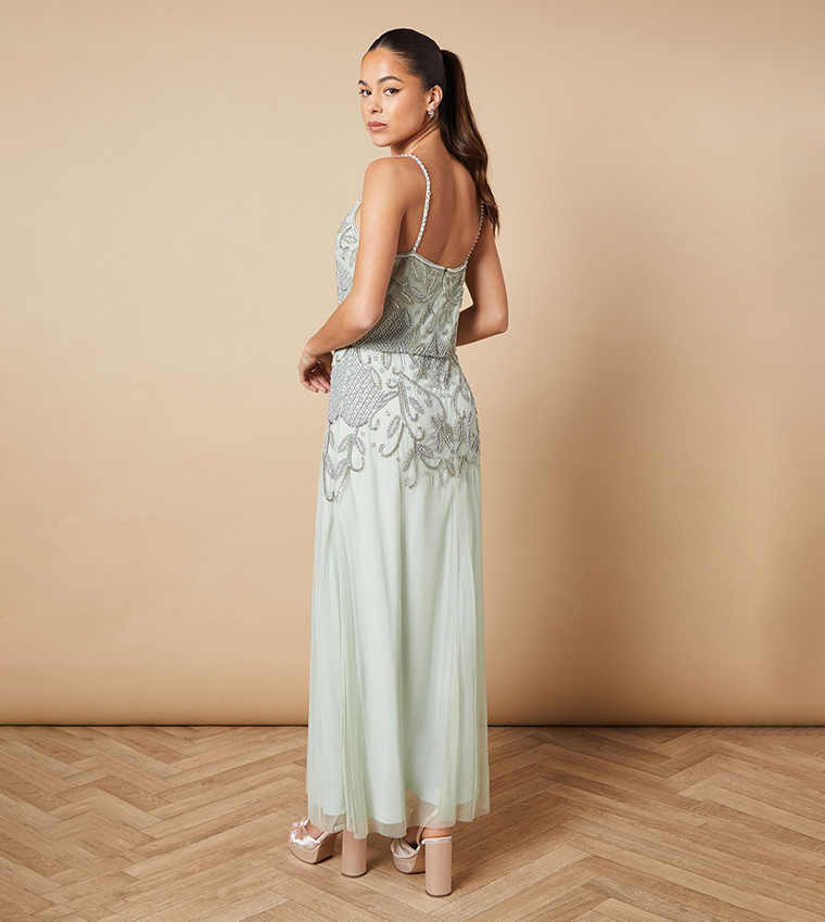 Hand Embellished Occasion Strappy Maxi Dress