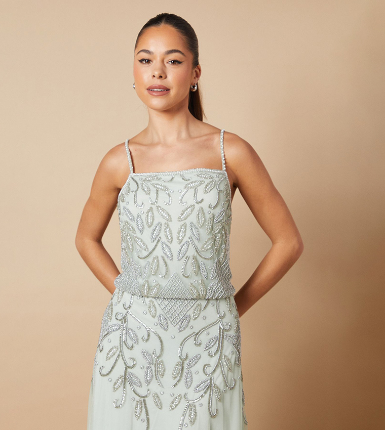Hand Embellished Occasion Strappy Maxi Dress