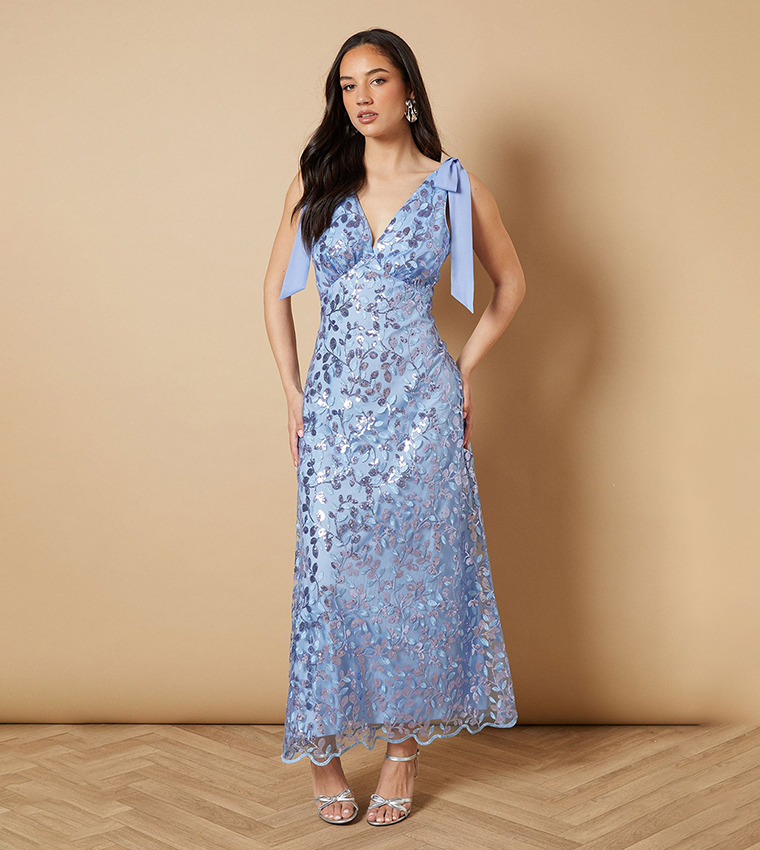 Buy Oasis Embellished Floral V Neck Maxi Dress In Blue 6thStreet UAE