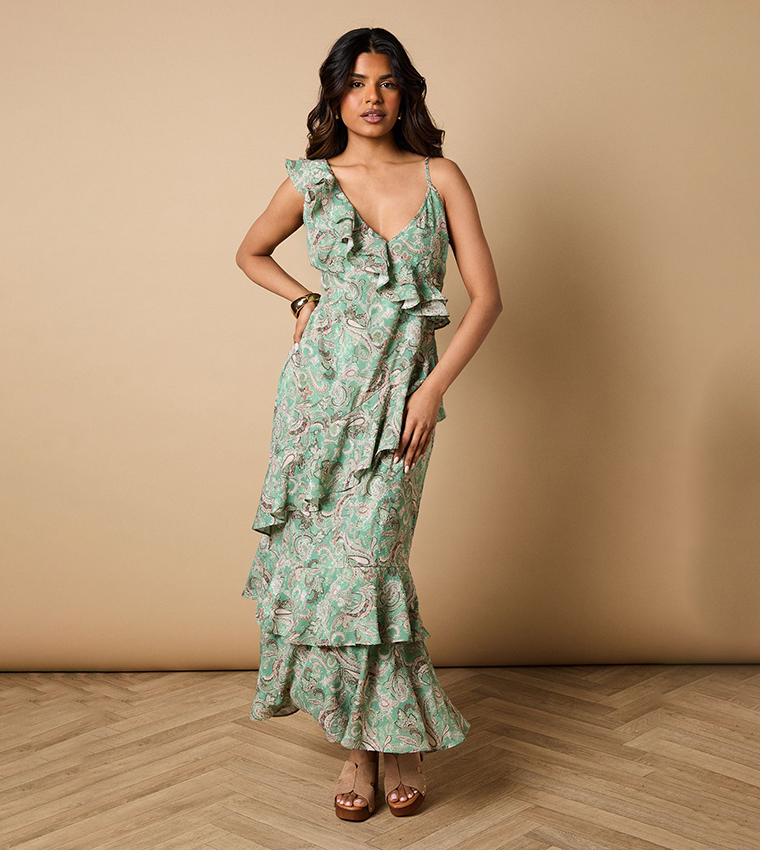 Petite Ruffle Detail Asymmetric Tiered Midi Dress