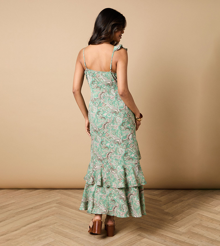 Petite Ruffle Detail Asymmetric Tiered Midi Dress