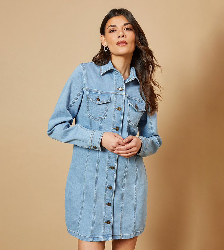 white christmas dresses Denim Shirt Dress