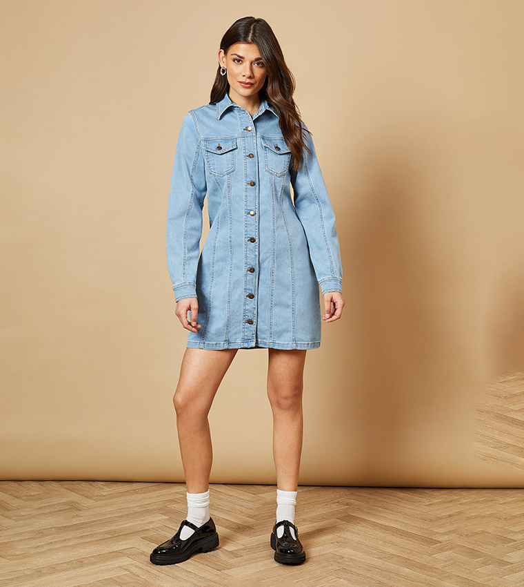 Buy Oasis Cap Sleeves Mini Denim Shirt Dress In Light Blue | 6thStreet UAE Buy Oasis Cap Sleeves Mini Denim Shirt Dress In Light Blue | 6thStreet UAE