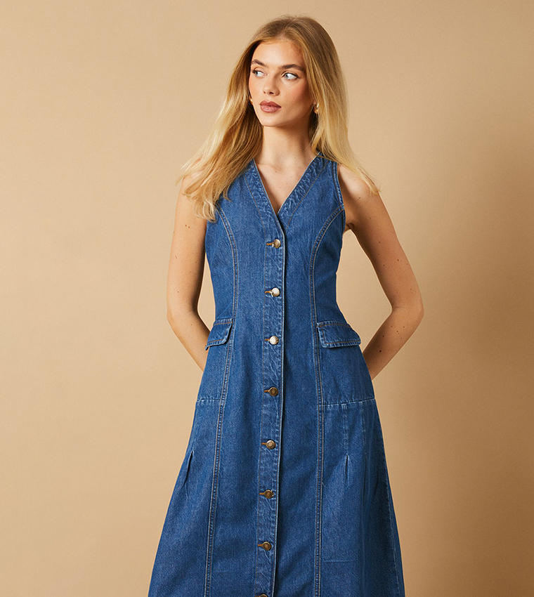 Sleeveless Denim Midi Dress Oasis Denim Dress Oasis Denim Dress Store