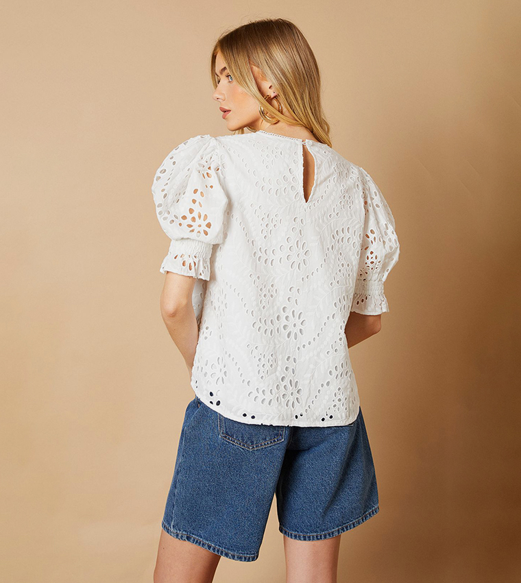 Embroidered Detail Balloon Sleeves Top