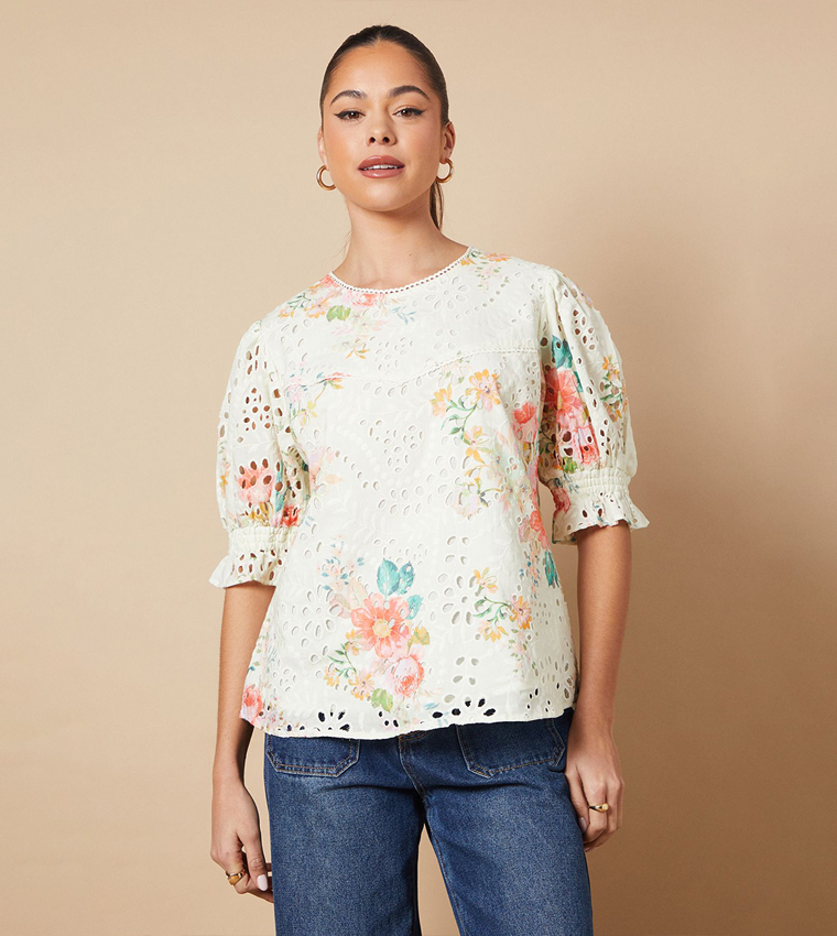 Floral Broderie Detail Top