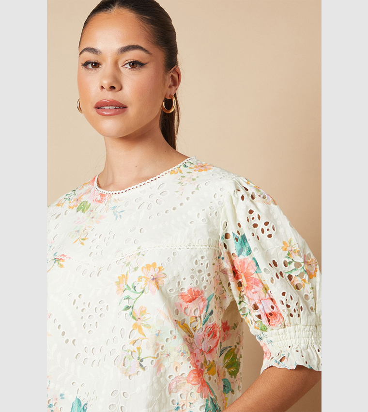 Floral Broderie Detail Top