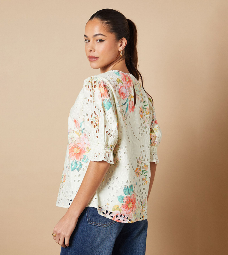 Floral Broderie Detail Top