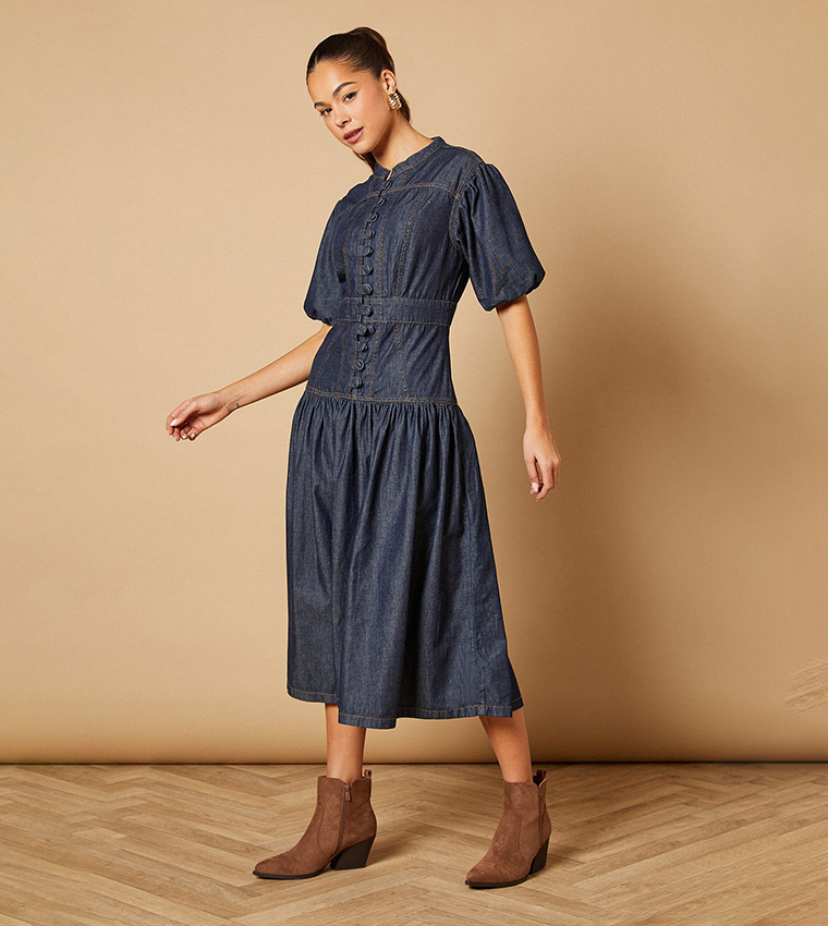 Midi Dress Off The Shoulder Denim Dress Boohoo Dresses Plus