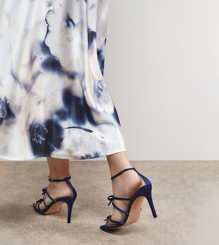 Dalpha Satin Bow Strappy High Stiletto Heel Sandals