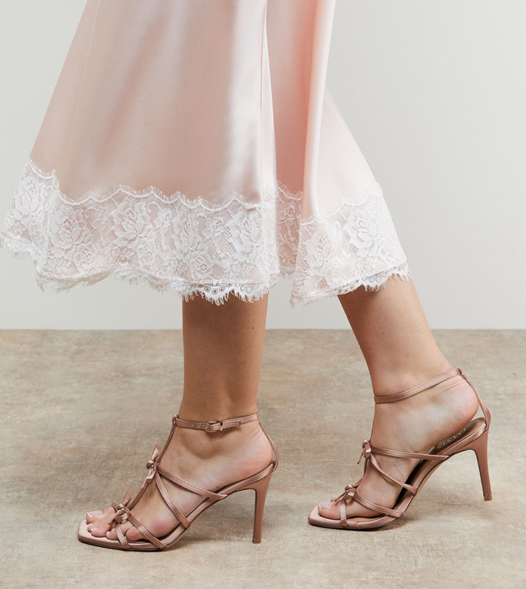 Dalpha Satin Bow Strappy High Stiletto Heel Sandals