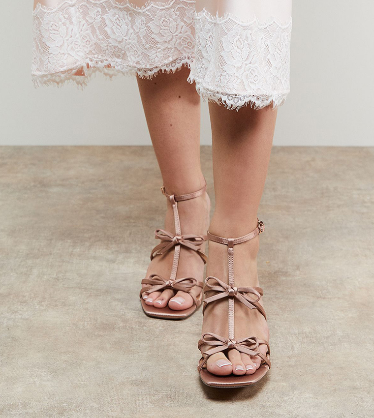 Dalpha Satin Bow Strappy High Stiletto Heel Sandals