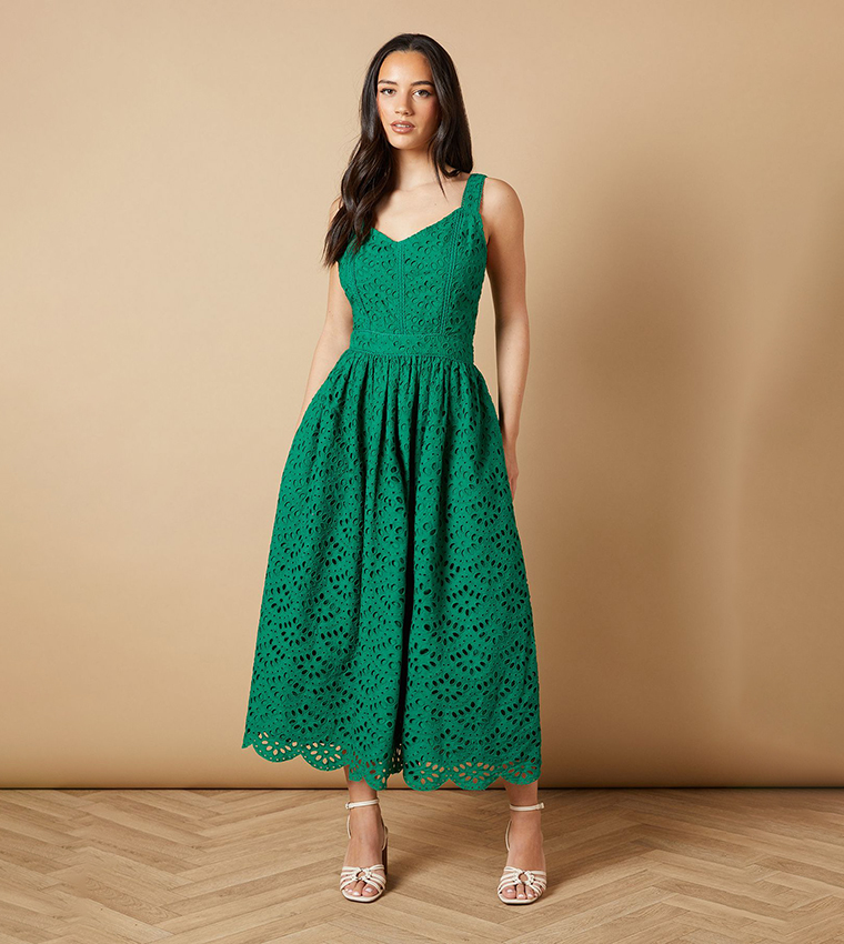 Embroidered Broderie Midi Dress