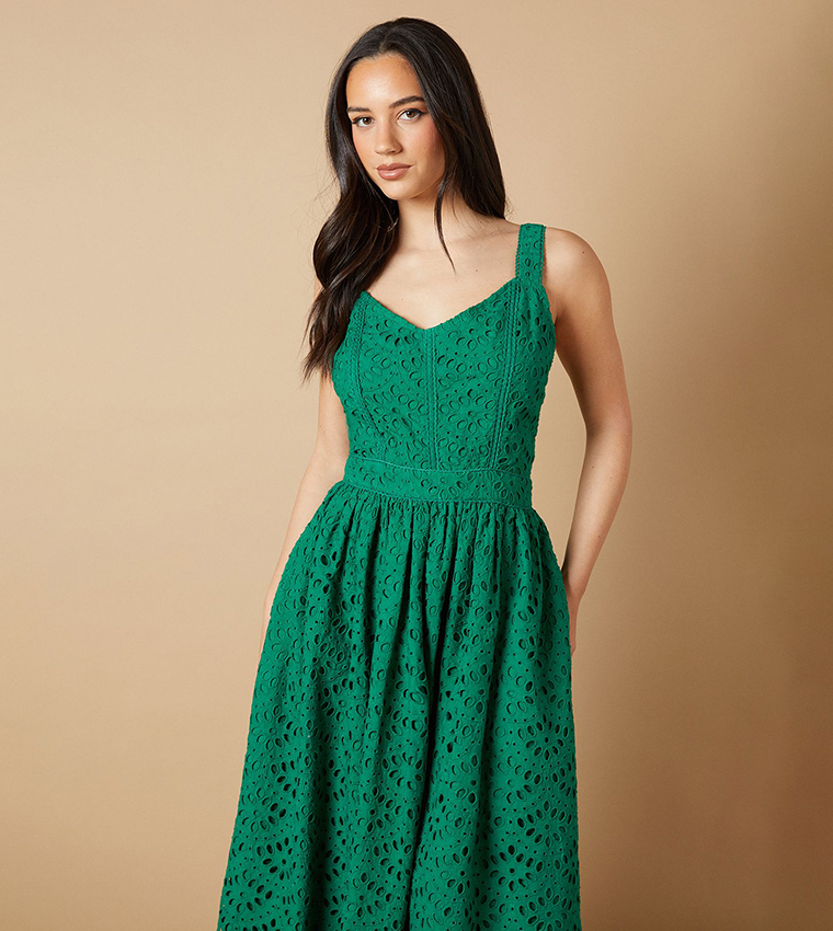 Embroidered Broderie Midi Dress