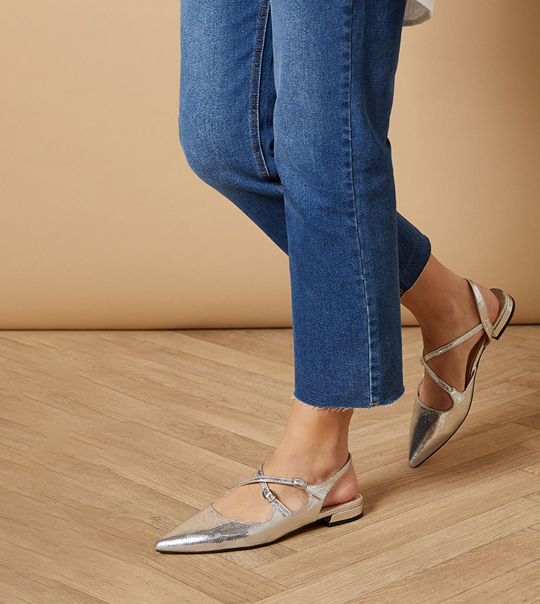 Anthea Faux Leather Pointed Cross Strap Ballet Flats