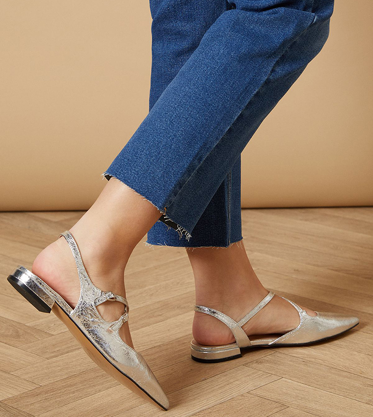 Anthea Faux Leather Pointed Cross Strap Ballet Flats