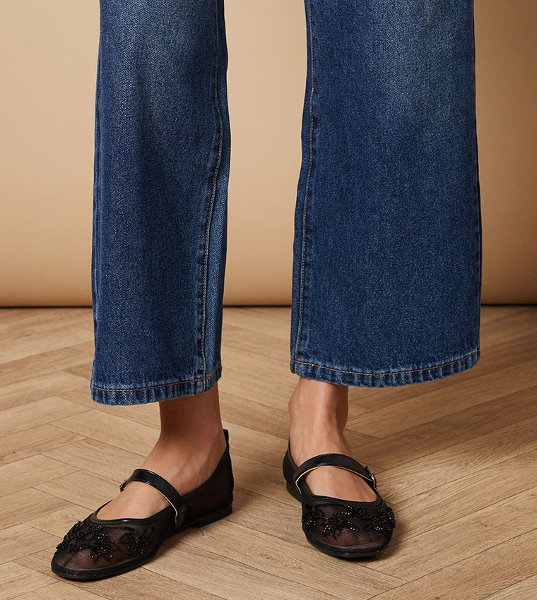 Lilwen Embellished Mesh Detail Mary Jane Shoes