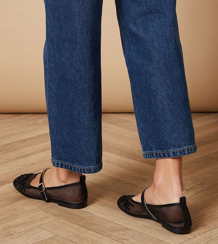 Lilwen Embellished Mesh Detail Mary Jane Shoes