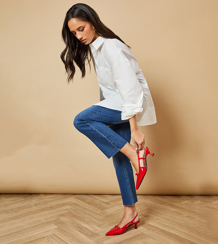 Oceane Faux Patent Leather Bow Detail Pumps