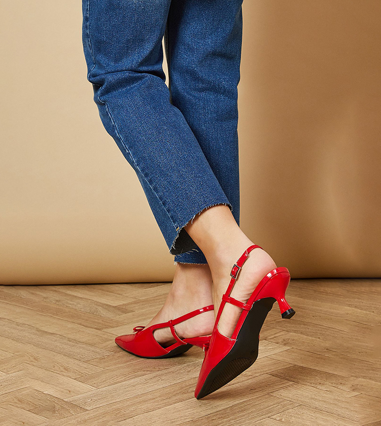 Oceane Faux Patent Leather Bow Detail Pumps