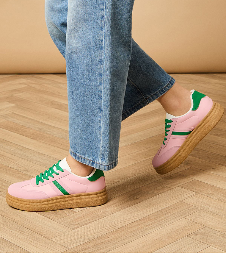 Eudora Faux Leather Two Tone Platform Sneakers
