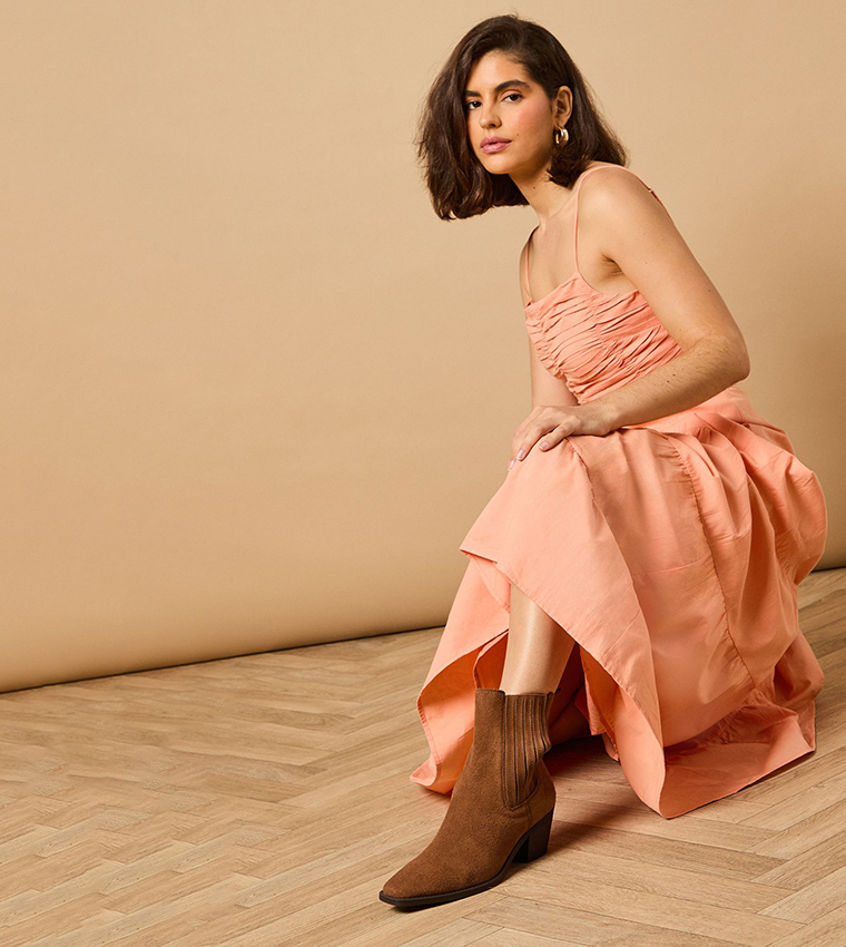 Quinn Suede Block Heel Western Chelsea Ankle Boots