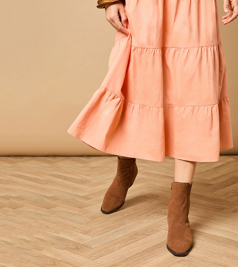 Quinn Suede Block Heel Western Chelsea Ankle Boots