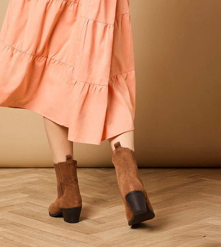 Quinn Suede Block Heel Western Chelsea Ankle Boots