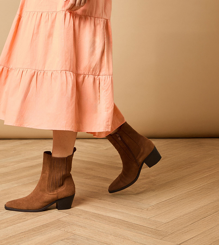 Quinn Suede Block Heel Western Chelsea Ankle Boots