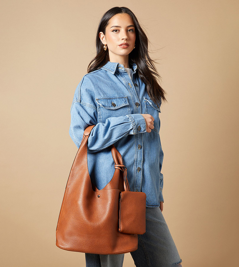 Jenna Faux Leather Shoulder Bag With Pouch And Coin Purse