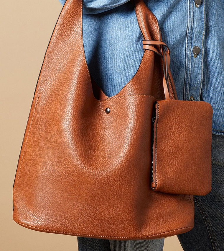 Jenna Faux Leather Shoulder Bag With Pouch And Coin Purse