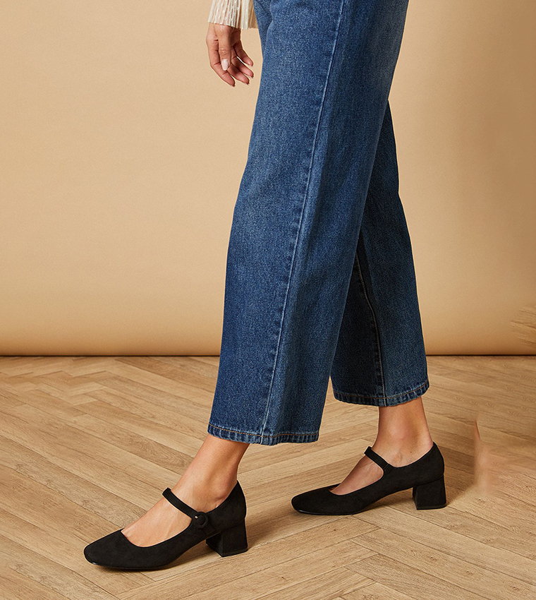 Romy Faux Suede Mary Jane Low Block Heel Pumps