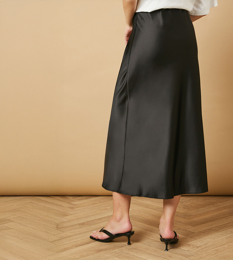 Bias Cut Satin Midi Skirt