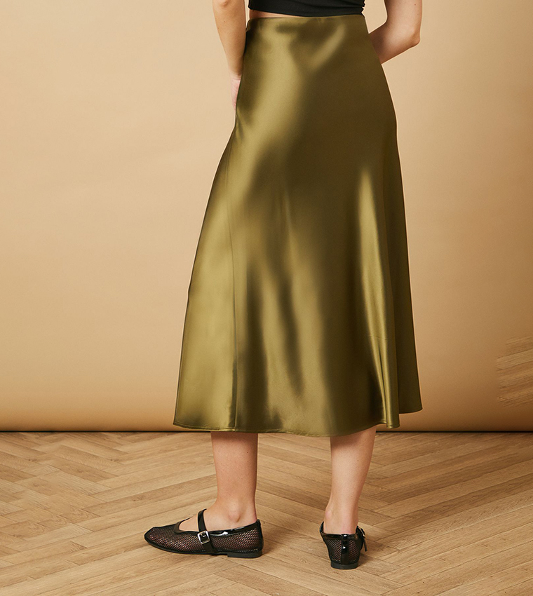 Bias Cut Satin Midi Skirt