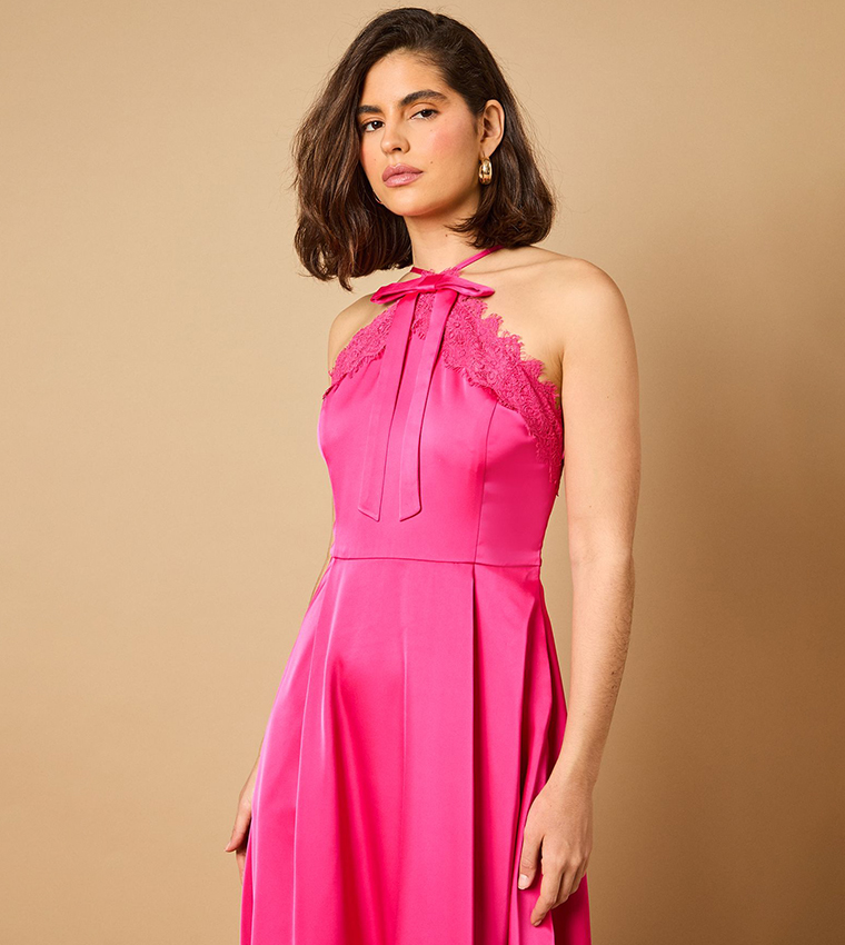 Lace Detail Midi Prom Dress