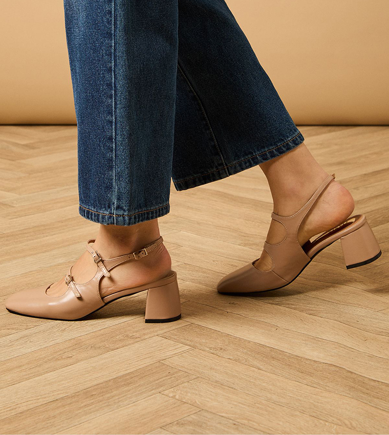 Imorina Faux Leather Double Mary Jane Pumps